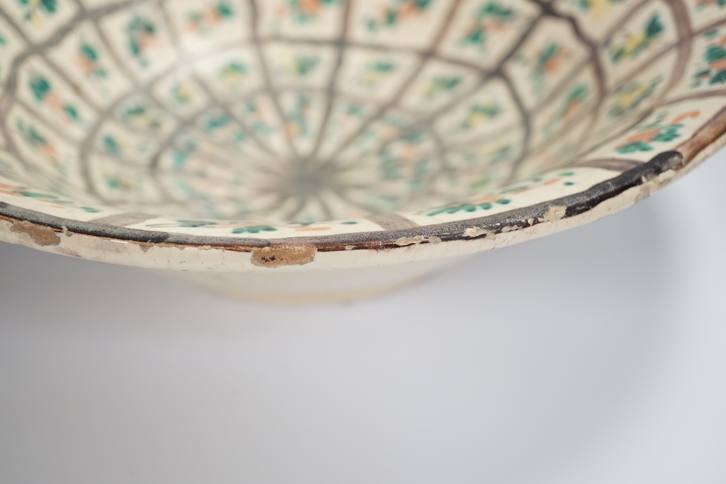 A large Persian glazed pottery bowl, 39cm diameter